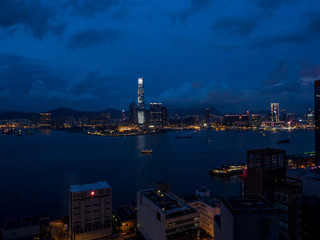 Hong Kong Harbour & Kowloon skyline at night