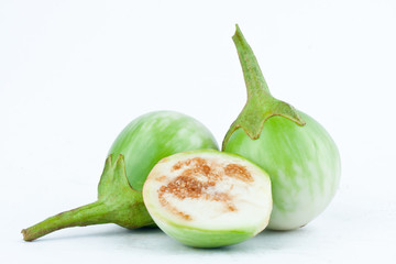 thai eggplant or Yellow berried nightshade on white background eggplant aubergine  vegetable isolated
