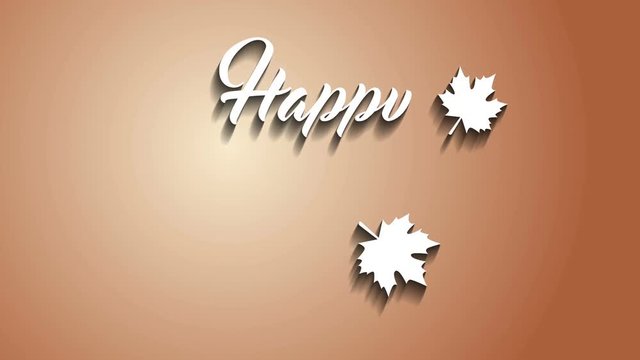 4K Thanksgiving greeting card with Happy Thanksgiving animation lettering text. Ifinity loop thanksgiving card. White text. Brown background. Animate shadows.
