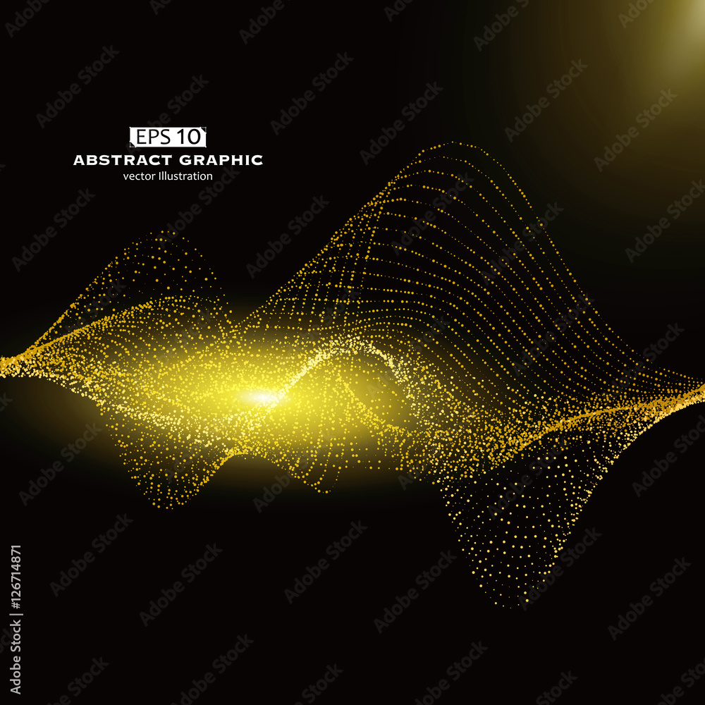 Poster dot pattern composed of mesh, golden abstract graphics.
