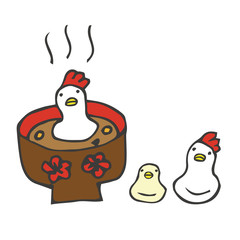 鶏とひよこの形のおもちと雑煮