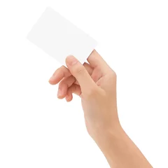 Fotobehang hand holding blank card isolated with clipping path © blackzheep