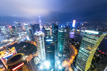 cityscape and skyline of shanghai at night