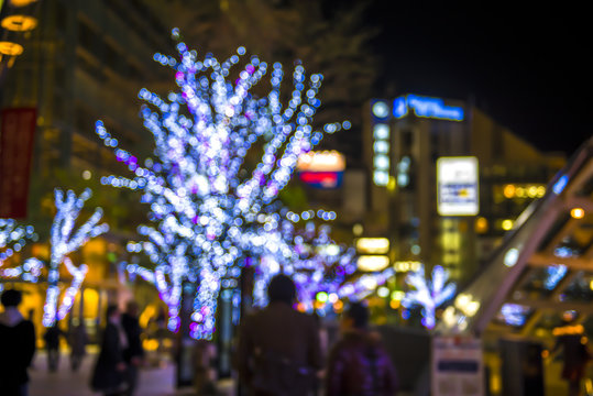 Blur colorful bokeh background of light decorate at night in important day Tokyo city.