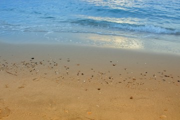 Sea water, beach, and sky. motion of the sea in the morning. 