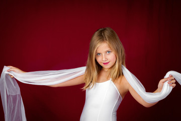 Girl With White Scarf On Red