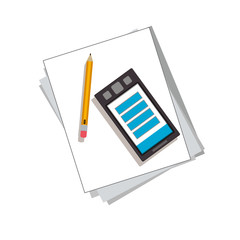 document pages with smartphone device icon over white background. top view. vector illustration