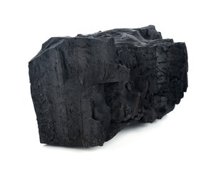 Natural wood charcoal isolated on white, traditional charcoal or