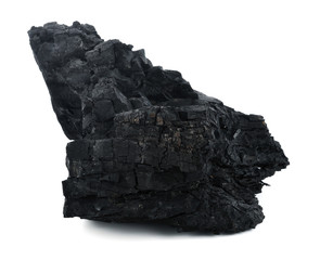 Hardwood charcoal isolated on white.