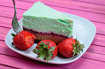 part of cake with strawbeery