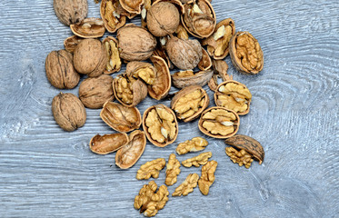 cracked walnut on wood table