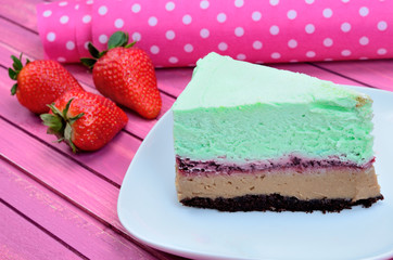 part of cake mousse with strawberry
