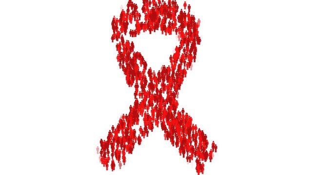 World Aids day motion graphic with alpha channel. Red ribbon forming with male and female symbols.