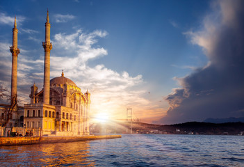Ortakoy mosque and Bosphorus bridge, Istanbul, Turkey - obrazy, fototapety, plakaty