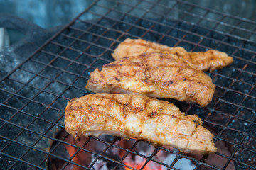 Meat gilled in cooking concept.