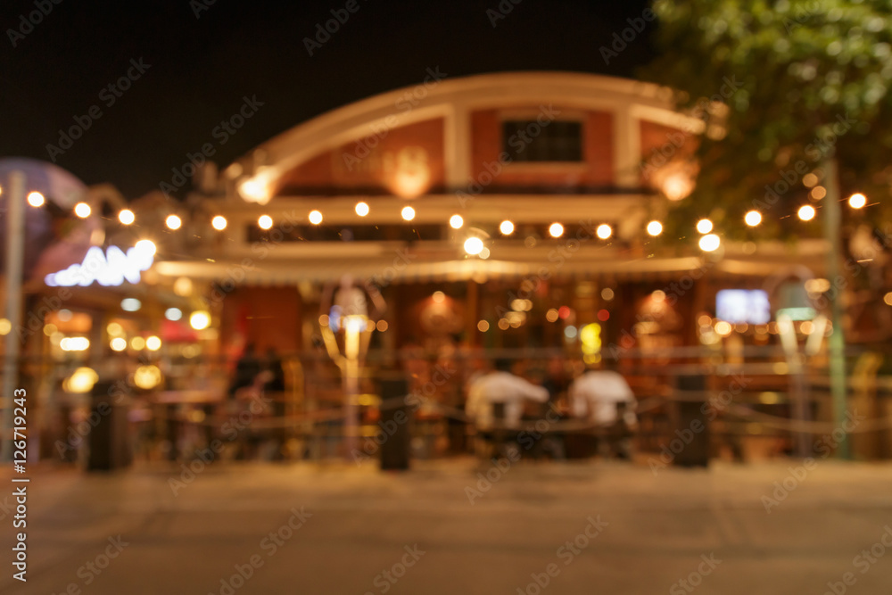 Wall mural bokeh light of restaurant