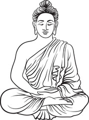 Drawing of a Buddha statue. Art vector illustration of Gautama. Buddhism Religion