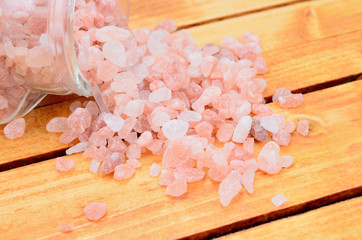 pink salt on table