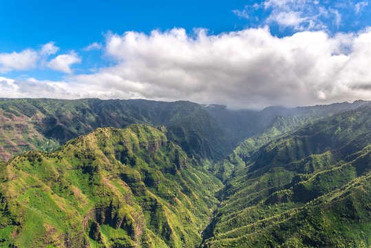 Stunning aerial view of spectacular jungles, Kauai, Hawaii