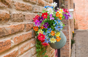 pot of flowers on the wall