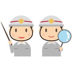 かわいい消防士　男性　上半身　解説と拡大