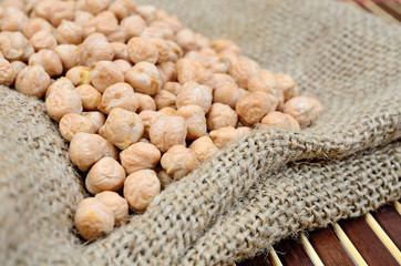 chickpea in sack on table