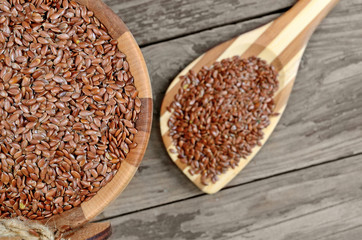flax seed in bucket on table