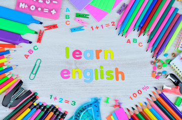 word learn english and objects for school