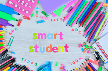 word smart student colors letters and stuff for school table