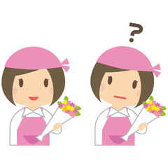 かわいいお花屋さん　女性　上半身　笑顔と疑問