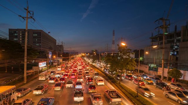 Bangkok city day to night timelapse, Traffic jam in Bangkok, Thailand, 4K Time lapse