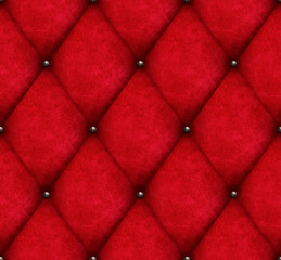 Red velvet background with metallic buttons. Seamless pattern. 