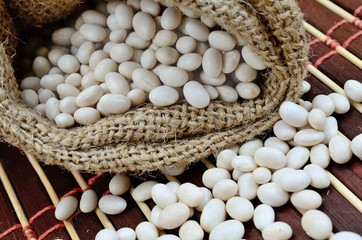 beans in sack on table