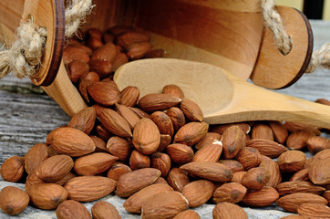 almond in bucket flow on table