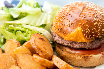 Cheese burger - American cheese burger with Golden French fries