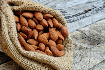 almond in sack on table