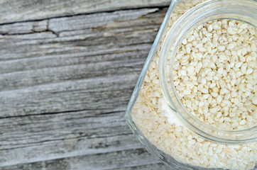 sesame in jar on table