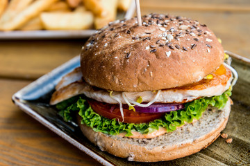 Cheese burger - American cheese chicken burger with fresh salad