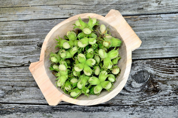 wild hazelnut in bowl on table