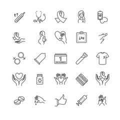 Outline icons - aids, hiv, therapy, opportunistic disease, treatment