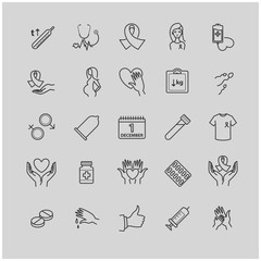 Outline icons set - aids, hiv, therapy, opportunistic disease, treatment