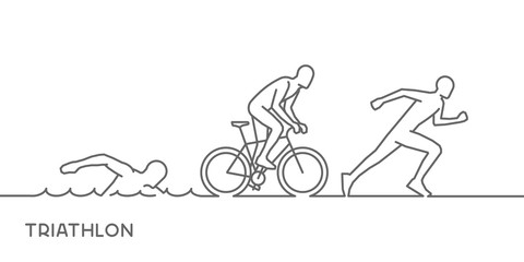 Vector gold line logo triathlon. Swimming, cycling and running s - obrazy, fototapety, plakaty