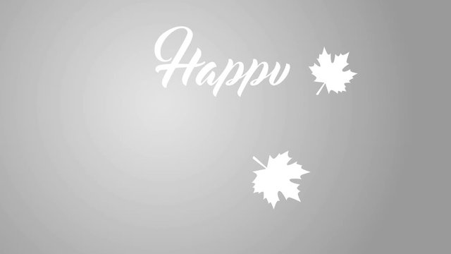 4K Thanksgiving greeting card with Happy Thanksgiving animation lettering text. Ifinity loop thanksgiving card. White text. Gray background. Flat