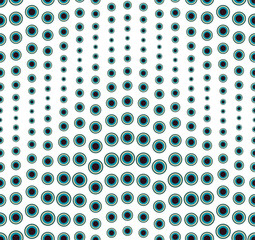 Geometric seamless pattern on white background. Has the shape of a wave. It consists of colored circles of different sizes. Useful as design element for texture and artistic compositions.