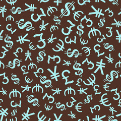 Currency Symbols Seamless pattern. Finance and trading theme. Vector Illustration.