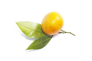 tangerine (mandarin) with leaf on white background
