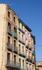 Colorful apartment buildings in the center of Huesca