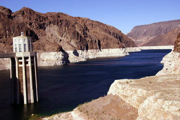 Towers and turbines on  Hoover Dam