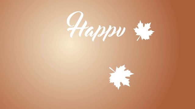 4K Thanksgiving greeting card with Happy Thanksgiving animation lettering text. Ifinity loop thanksgiving card. White text. Brown background. Flat.
