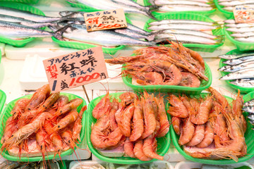 fresh japanese seafood, argentinian red shrimp (Amaebi / sweet s